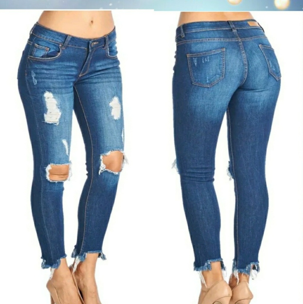 Destroyed frayed hem jeans $FIRM
